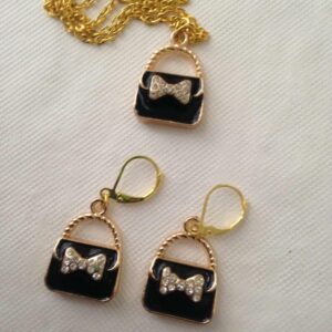 Black Enamel Purse Necklace and Earrings Set