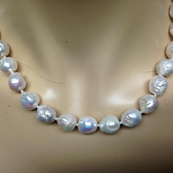 Beautiful, Real Iridescent White Pearls, 16in Choker-Necklace