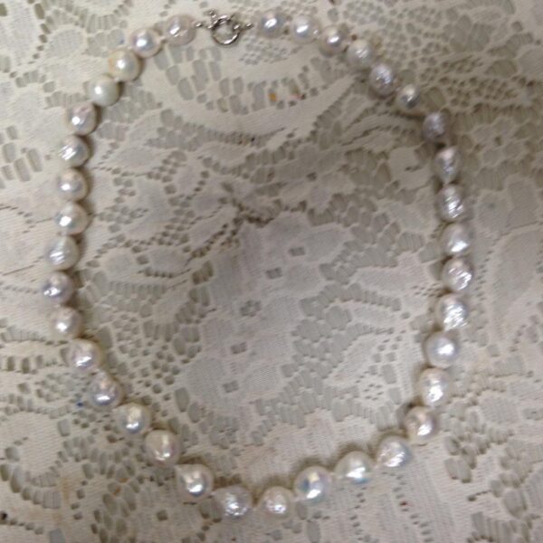 Beautiful, Real Iridescent White Pearls, 16in Choker-Necklace