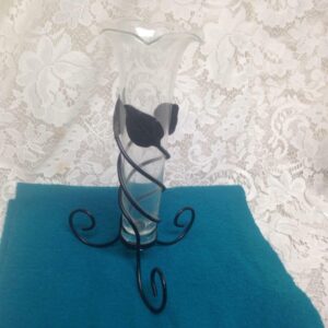 Vintage Glass Bud Vase with Cast Iron Stand 9in x 3in D