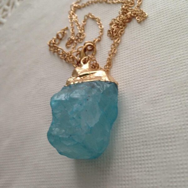 Stunning, Gold Tone, Faux Aquamarine Nugget Pendant Necklace (B)