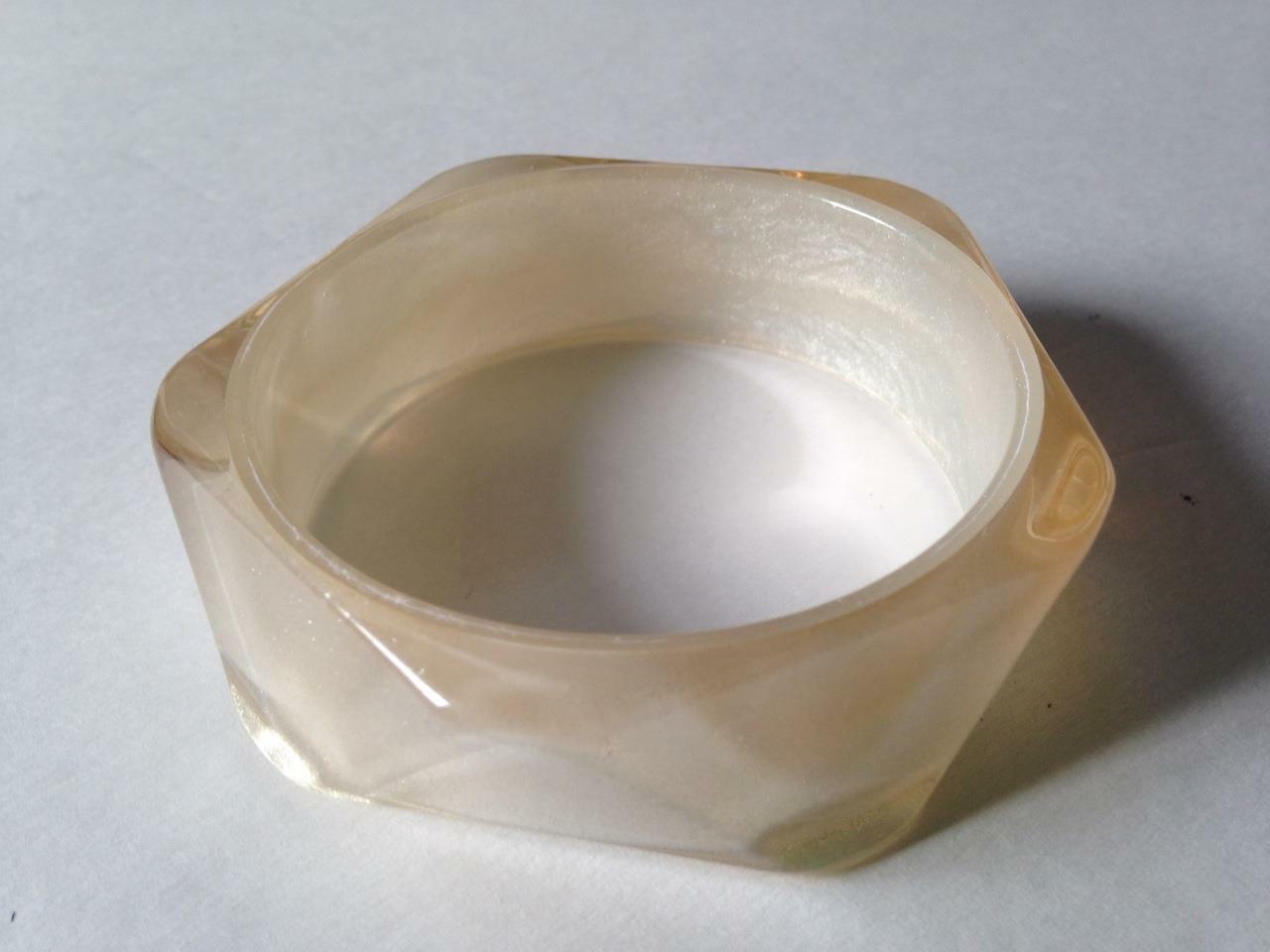 Beige, Chunky, Lucite 8.5in x 1in W Bangle-Bracelet