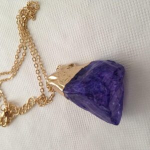 Stunning, Gold Tone, Faux Amethyst Nugget Pendant Necklace