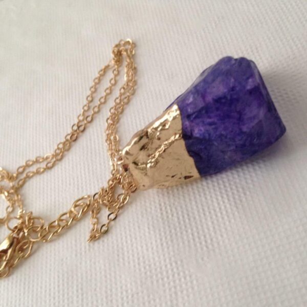 Stunning, Gold Tone, Faux Amethyst Nugget Pendant Necklace