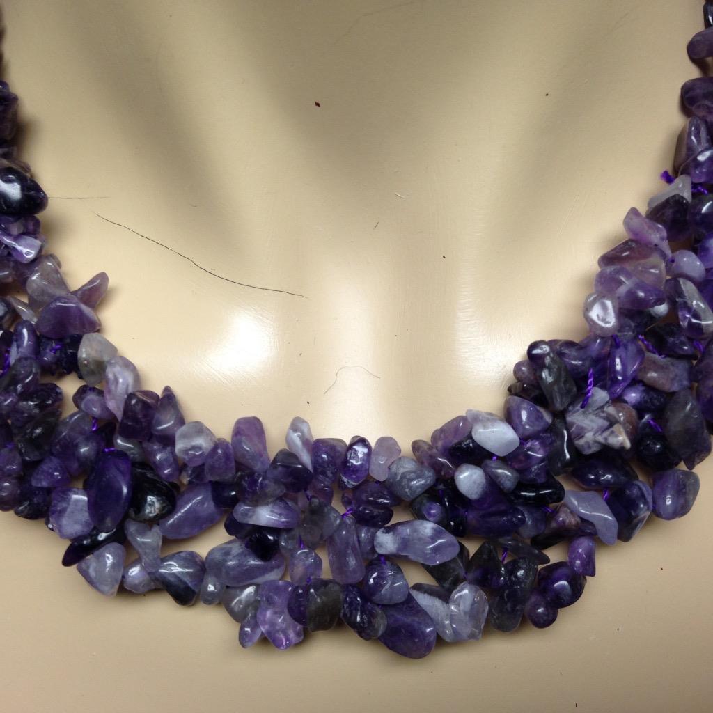 Elegant, Amethyst Chips 18in Beaded Necklace (B)