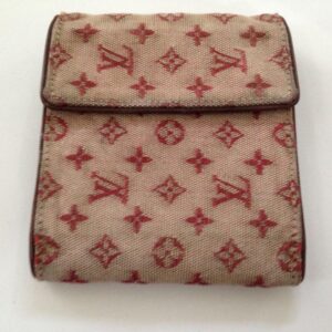 Authentic Louis Vuitton Min Lin- Red Canvas Compact Bifold Wallet 5in x 4in