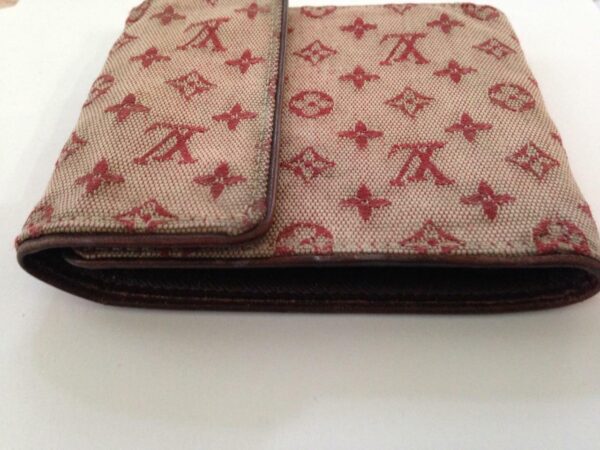 Authentic Louis Vuitton Min Lin- Red Canvas Compact Bifold Wallet 5in x 4in