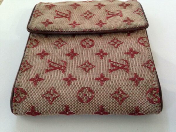 Authentic Louis Vuitton Min Lin- Red Canvas Compact Bifold Wallet 5in x 4in