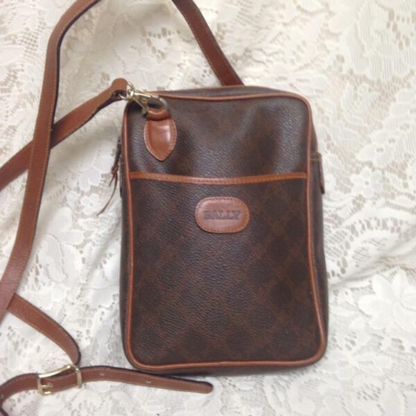 Bally Brown Coated Canvas-Leather Trim Crossbody 8in x 6in x 2in