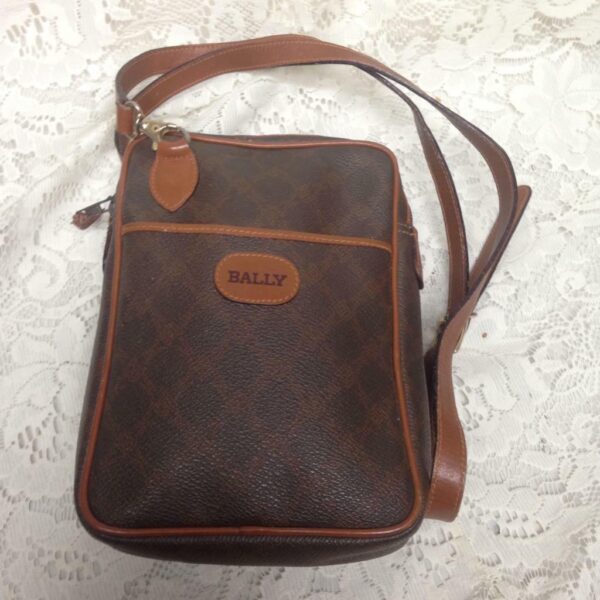 Bally Brown Coated Canvas-Leather Trim Crossbody 8in x 6in x 2in