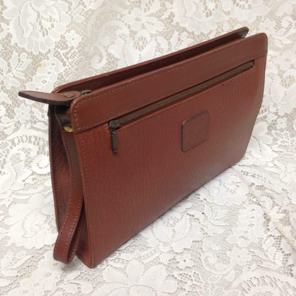 Authentic Burberry, Tan-Brown Leather Mens Clutch-Wristlet 11in x 8in x 2in