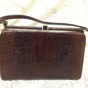 Vintage, Bellestone, Genuine Dark BrownLizard Handbag 10in x 7.5in x3.5in