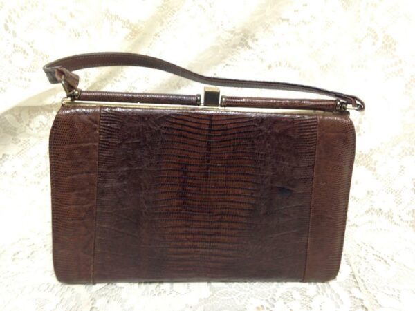 Vintage, Bellestone, Genuine Dark BrownLizard Handbag 10in x 7.5in x3.5in