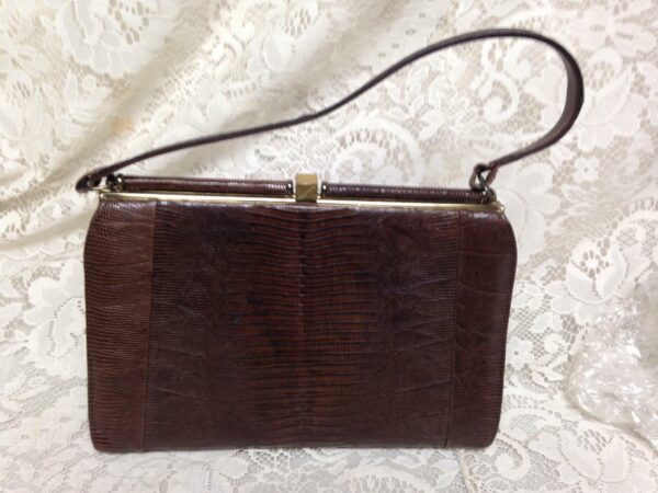 Vintage, Bellestone, Genuine Dark BrownLizard Handbag 10in x 7.5in x3.5in