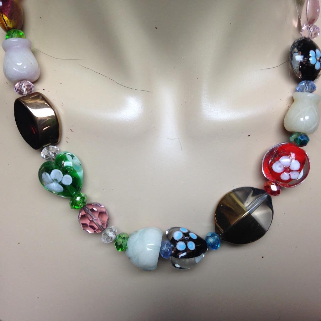 Stunning, Chunky Multi Color Murano Glass Beads, 20in Beaded Necklace