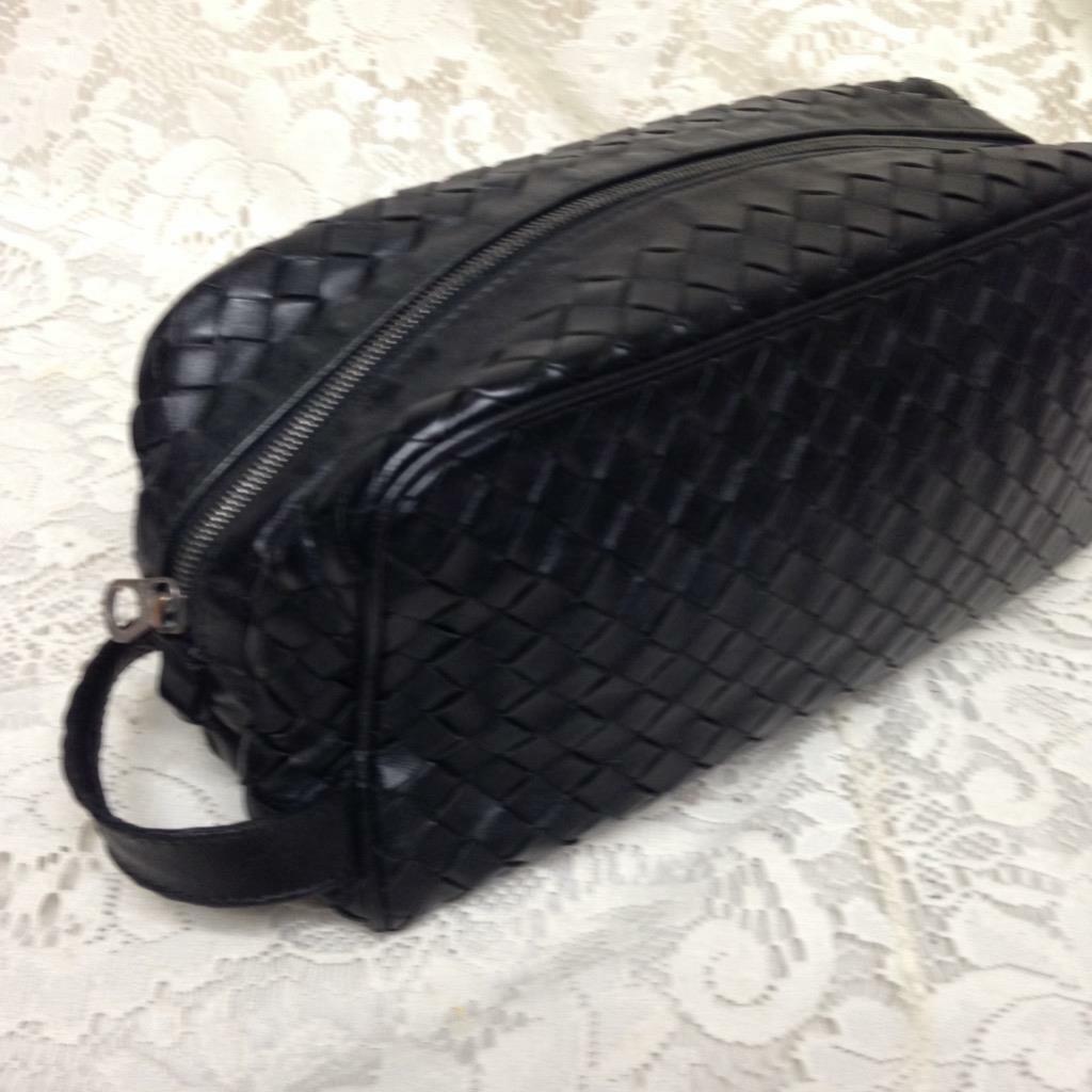 Vintage, Bottega Veneta, Black Leather Pouch 10in x 4.5in x 3in