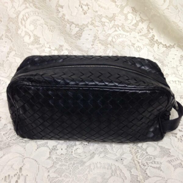 Vintage, Bottega Veneta, Black Leather Pouch 10in x 4.5in x 3in