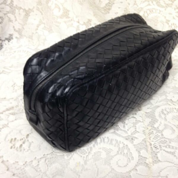 Vintage, Bottega Veneta, Black Leather Pouch 10in x 4.5in x 3in