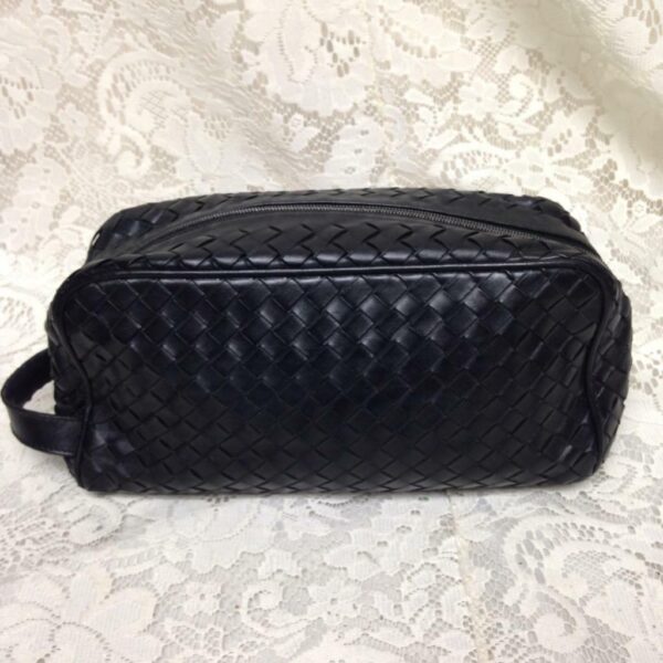 Vintage, Bottega Veneta, Black Leather Pouch 10in x 4.5in x 3in