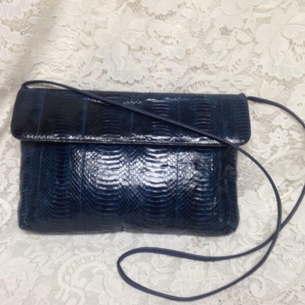 Elegant, Giani Bernini, Dark Blue Genuine Snakeskin Clutch Crossbody 12in x 9in