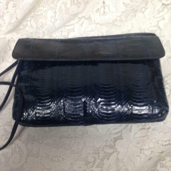 Elegant, Giani Bernini, Dark Blue Genuine Snakeskin Clutch Crossbody 12in x 9in