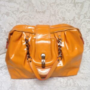 Authentic Fendi, Pumpkin Orange Patent Leather Shoulder Bag 13in x 10in x 6.5in