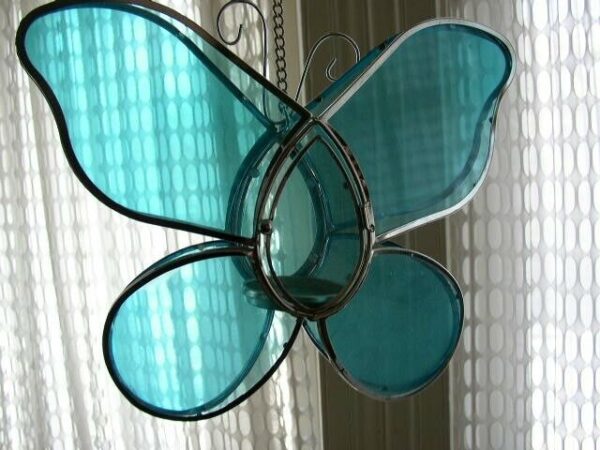 Wonderful, Hanging Blue Glass Butterfly Tea Light or Candle Light