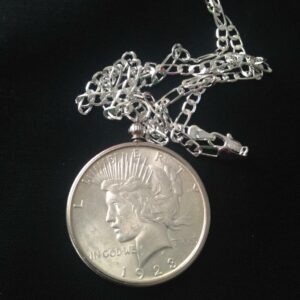 Antique 1924 Silver Dollar Coin Pendant with 18in 925 Silver Chain Necklace