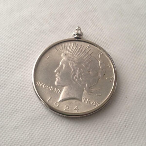 Antique 1924 Silver Dollar Coin Pendant with 18in 925 Silver Chain Necklace