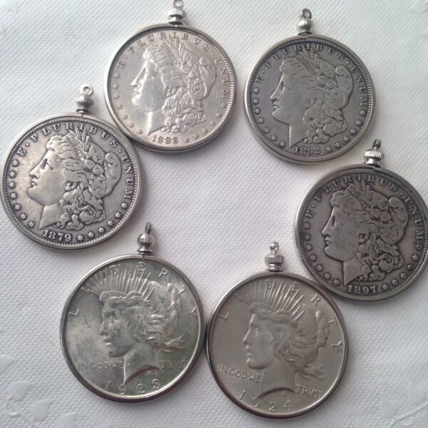 Antique 1924 Silver Dollar Coin Pendant with 18in 925 Silver Chain Necklace