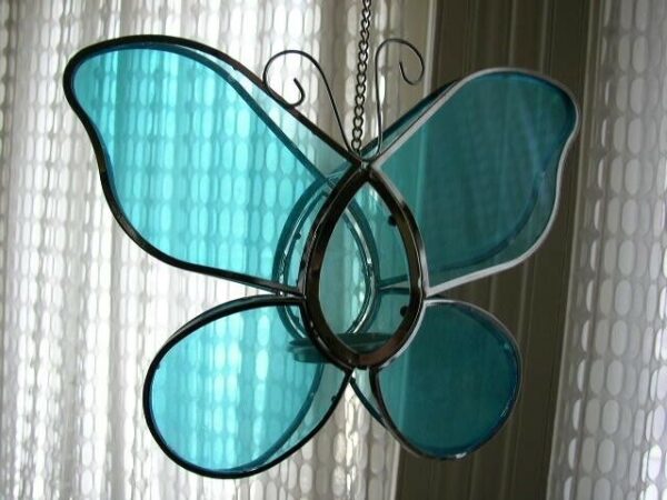 Wonderful, Hanging Blue Glass Butterfly Tea Light or Candle Light