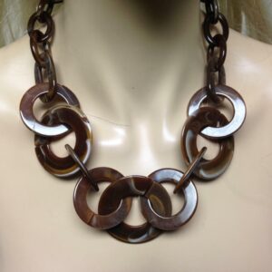 Beautiful, Chunky, Round Chocolate Brown-Tortoise 22in Necklace