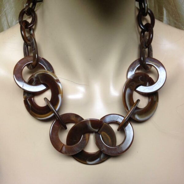 Beautiful, Chunky, Round Chocolate Brown-Tortoise 22in Necklace