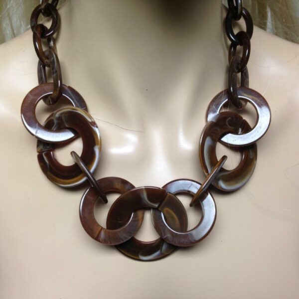 Beautiful, Chunky, Round Chocolate Brown-Tortoise 22in Necklace