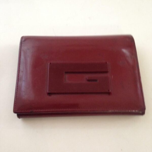 Authentic, Gucci Burgundy Enamel Tri-fold Wallet 5.5in x 4in