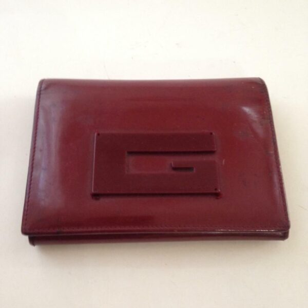 Authentic, Gucci Burgundy Enamel Tri-fold Wallet 5.5in x 4in