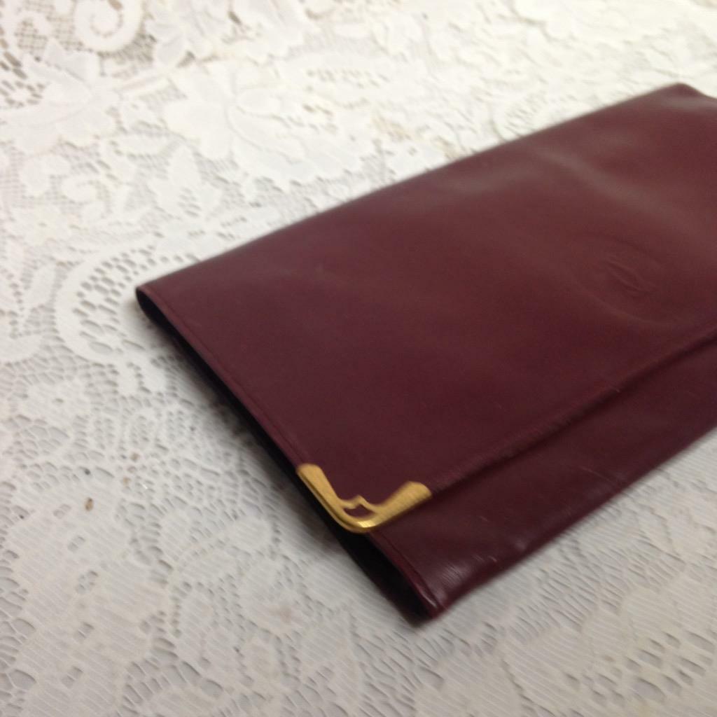 Authentic, Cartier Burgundy Leather 2-way Clutch- 11in x 6in (2T0621)