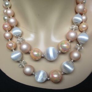 Vintage, 2-Strands, Pink and White Graduated Beads 18-inch Necklace