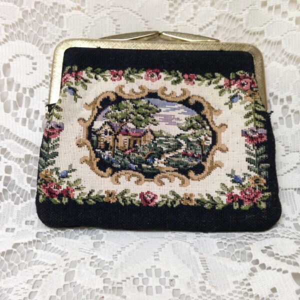 Vintage, Beautiful Scenic Tapestry Purse Handbag 6in x 5in