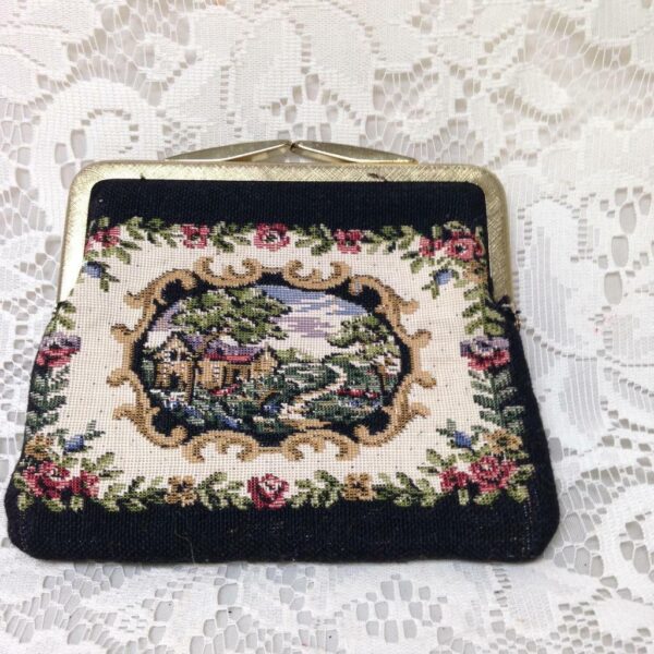 Vintage, Beautiful Scenic Tapestry Purse Handbag 6in x 5in