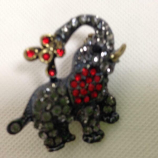 Colorful, Elephant with Faux Ruby and Black Rhinestone Brooch 1.5in x 1.5in