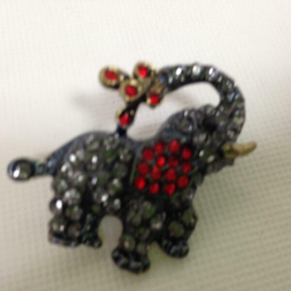 Colorful, Elephant with Faux Ruby and Black Rhinestone Brooch 1.5in x 1.5in