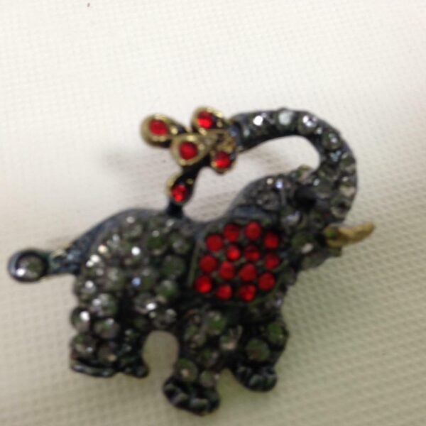 Colorful, Elephant with Faux Ruby and Black Rhinestone Brooch 1.5in x 1.5in