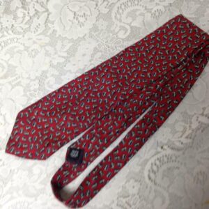 Christian Dior, Blue with White on Red Background- Silk Neck Tie 58in x 4in