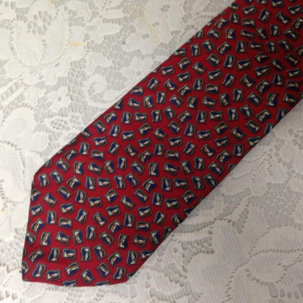 Christian Dior, Blue with White on Red Background- Silk Neck Tie 58in x 4in