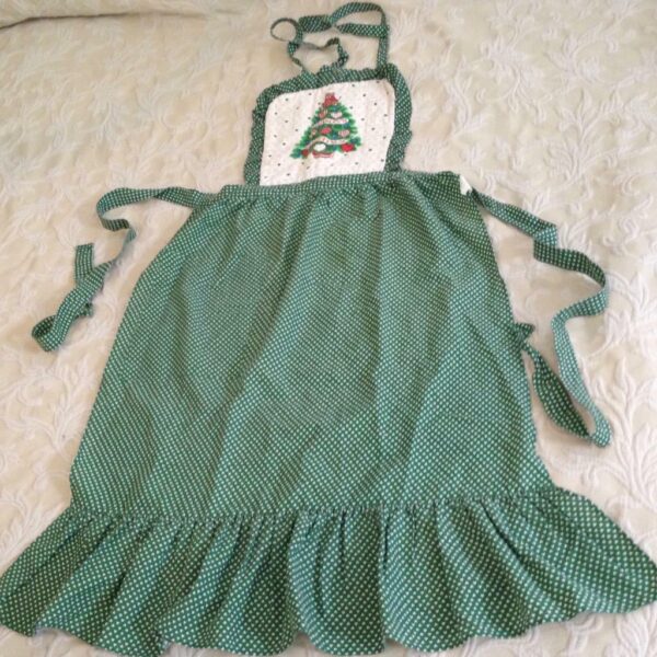 Vintage, Green Christmas Tree Decorated Apron - 38in Long