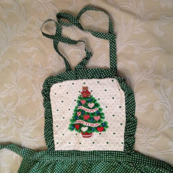 Vintage, Green Christmas Tree Decorated Apron - 38in Long