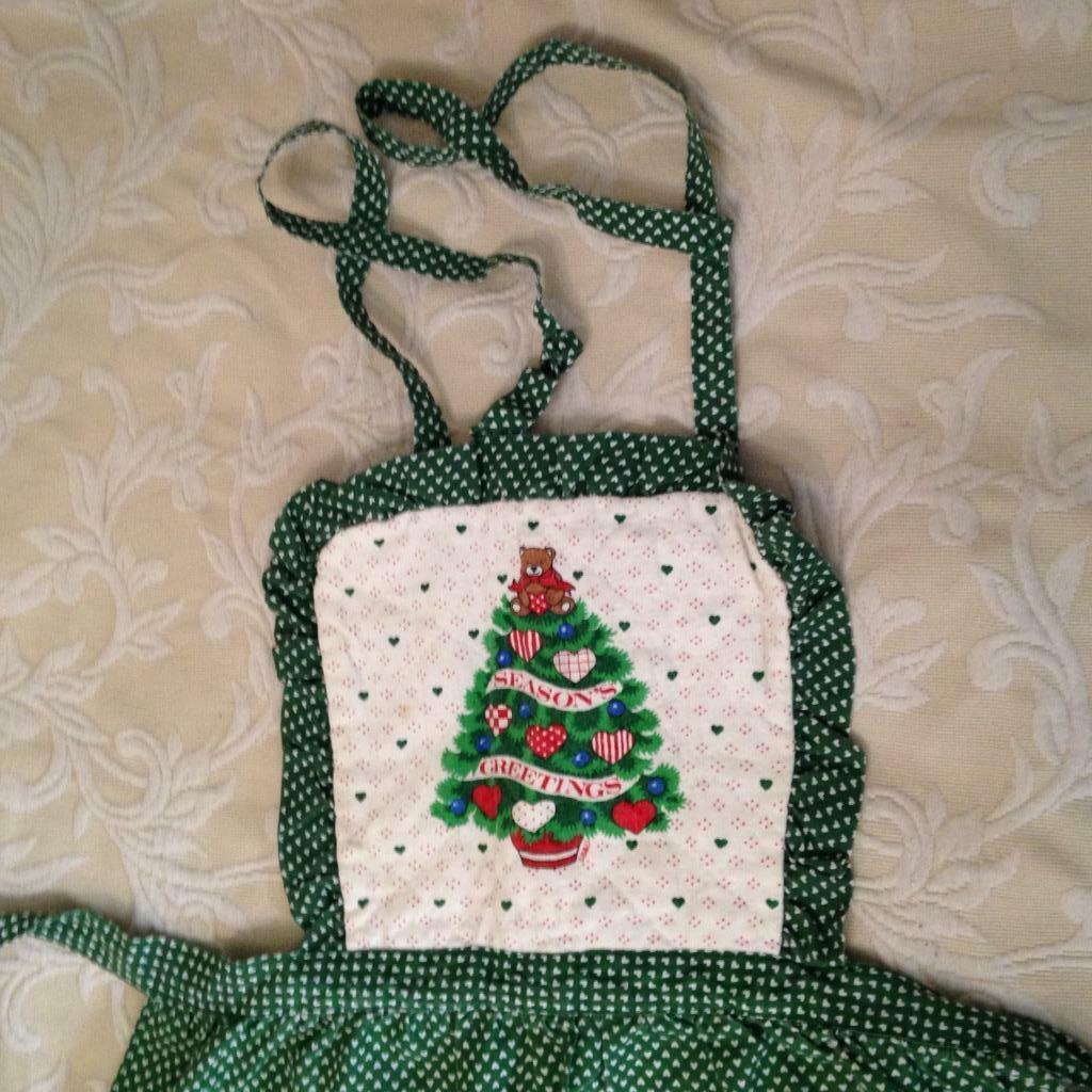 Vintage, Green Christmas Tree Decorated Apron – 38in Long