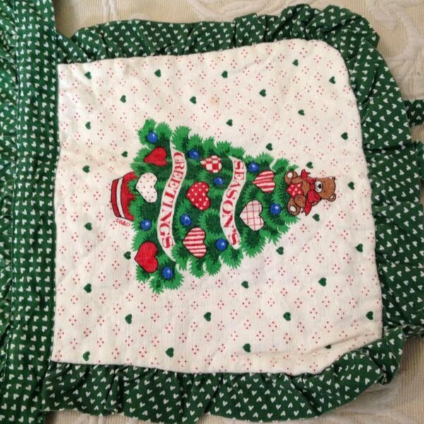 Vintage, Green Christmas Tree Decorated Apron - 38in Long