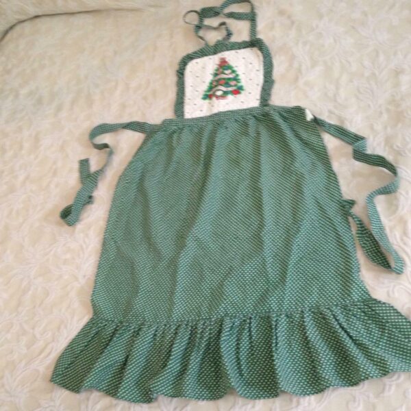 Vintage, Green Christmas Tree Decorated Apron - 38in Long